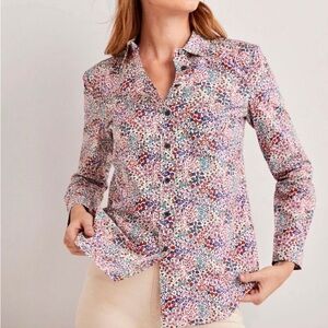 Boden Floral Button-Up Shirt in White with Multi-Color Print